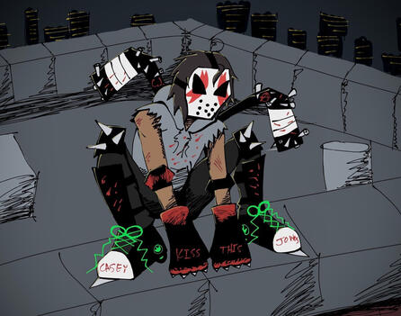 Princess's version of Casey. Done in a comic booky style, he is 13, posed like he's about to pounce off the rooftop.