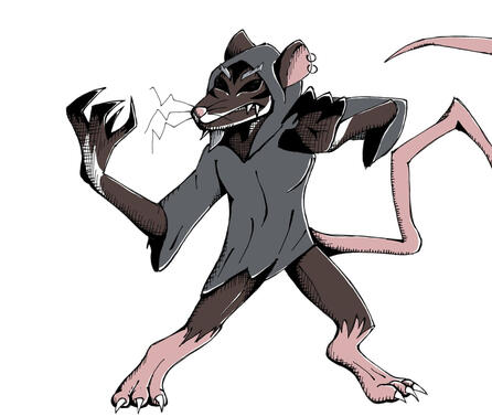 Princess's version of Splinter Done in a comic booky style, Splinter looks intimidating in his hood with his claws out.