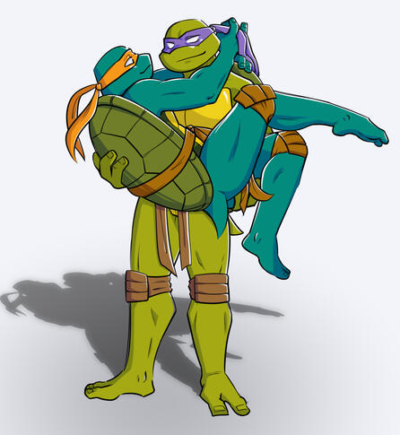 Commission from @rompeprotitos on Twitter! 2003 Donnie holding Mikey while Mikey plays with his headband